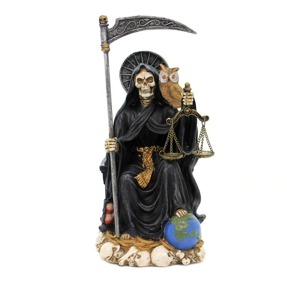 Pacific Trading Halloween Santa Muerte 9” Black Polyresin Seated Religious Figurine