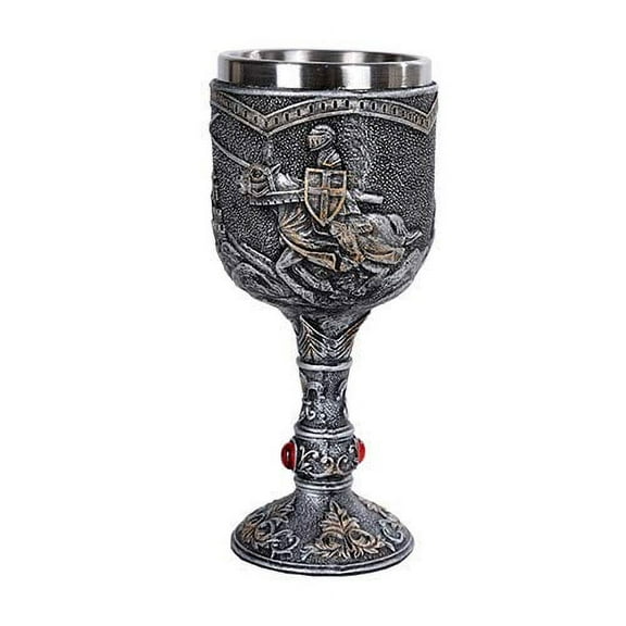 Pacific Trading Medieval Knight Wine Goblet Made of Polyresin with Stainless Steel Rim