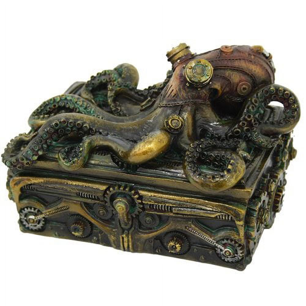 Steampunk Octopus Antique Bronze Resin Trinket Box 5.5 Inches