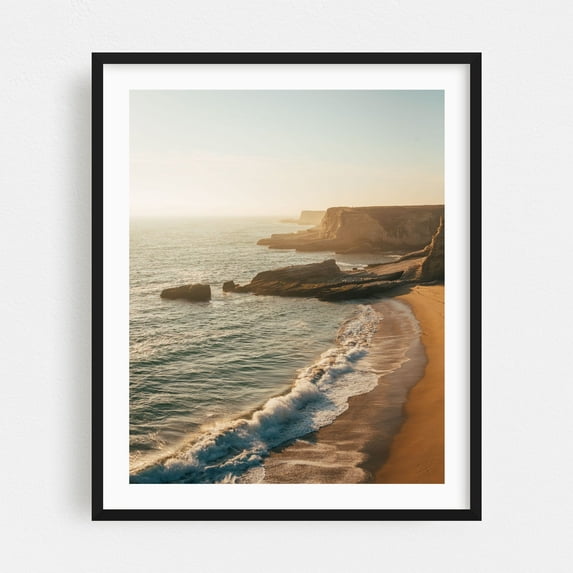 Pacific Views, Davenport 03 - Davenport California Photography Coast Beach Ocean Sunset Waves Nature Landscape Black Framed Wall Art Print 12 x 16 inches