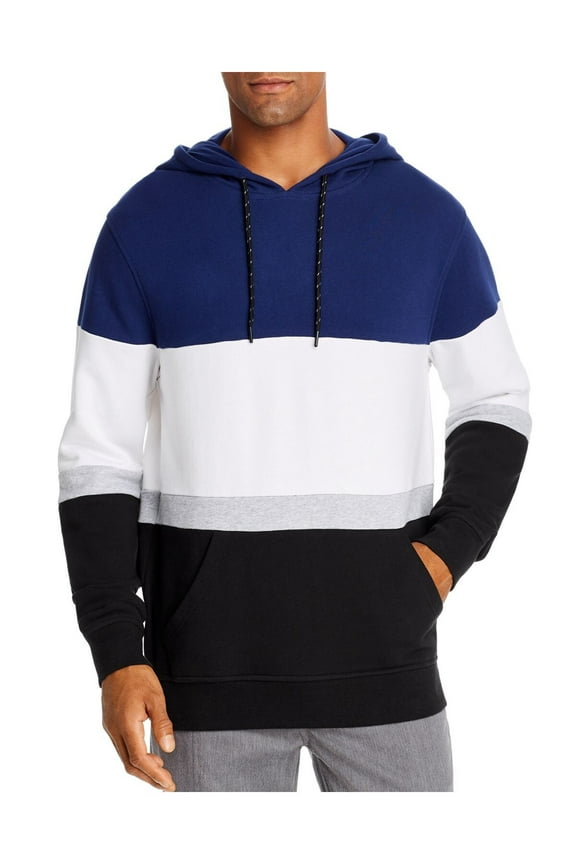 Pacific and Park Mens Navy Color Block Classic Fit Draw String Hoodie M