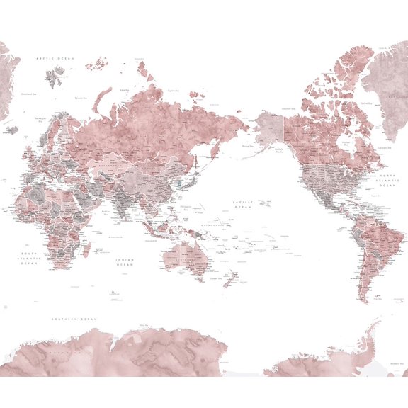 Pacific-centered world map with cities, Piper Poster Print - Blursbyai Rosana Laiz (28 x 24)