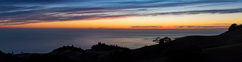 Pacific ocean and hills at dusk California USA Canvas Art - Panoramic Images (10 x 40)