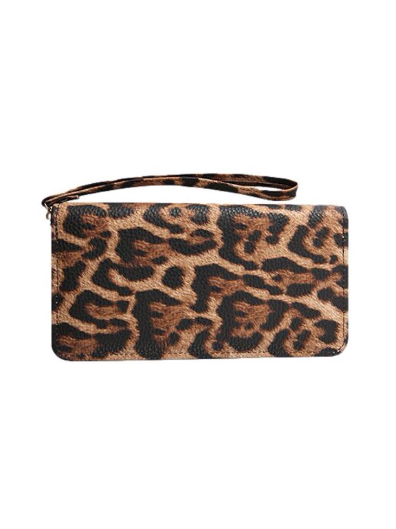 Animal Print Wristlet Zip Wallet (Brown Leopard)