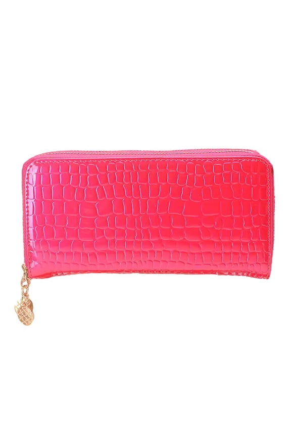 Double Zip Wristlet Wallet Womens Patent Card Money Holder, Hot Pink