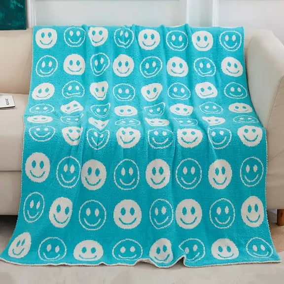 PacificPlex Preppy Plush Soft Smile Blanket Reversible (50 x 60, Turquoise)