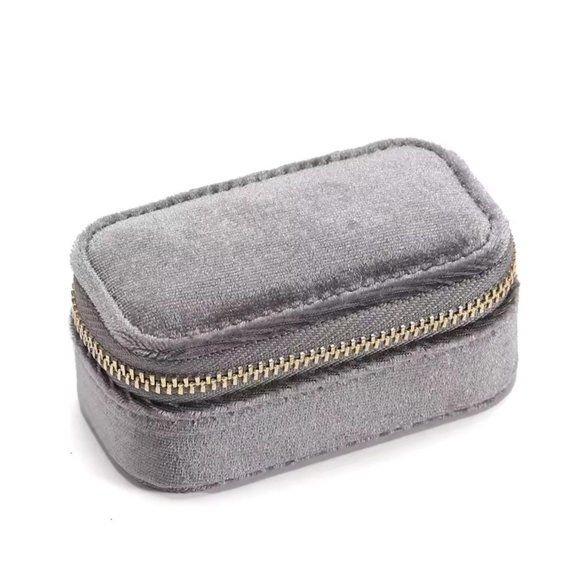 PacificPlex Velvet Mini Jewelry Case Travel Ring Necklace Earring Gift Box (Gray)
