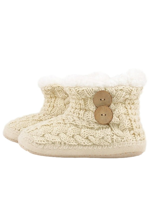 Womens Cable Knit Faux Shearling Fur Lined Bootie Slippers House Shoes Fluffy Soft Warm Slip On Anti-Skid Cozy Plush Cute Slipper Booties Boots (S/M, Oatmeal), S/M, Oatmeal