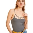 thumbnail image 1 of PacificPlex Womens Caged Neckline Spaghetti Strap Seamless Cami Tank Top (S, Charcoal), 1 of 7