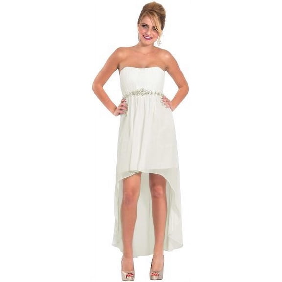PacificPlex Womens Chiffon Strapless High-Low Gown with Crystal Trim