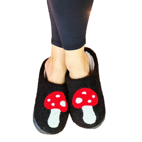 PacificPlex Womens Fuzzy Preppy Smile Slippers Retro Cozy Comfy Plush Warm Slip-on Happy Face Slippers Casual Indoor Soft Fluffy
