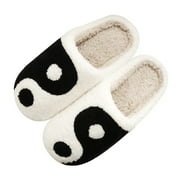 PacificPlex Womens Fuzzy Preppy Smile Slippers Retro Cozy Comfy Plush Warm Slip-on Happy Face Slippers Casual Indoor Soft Fluffy