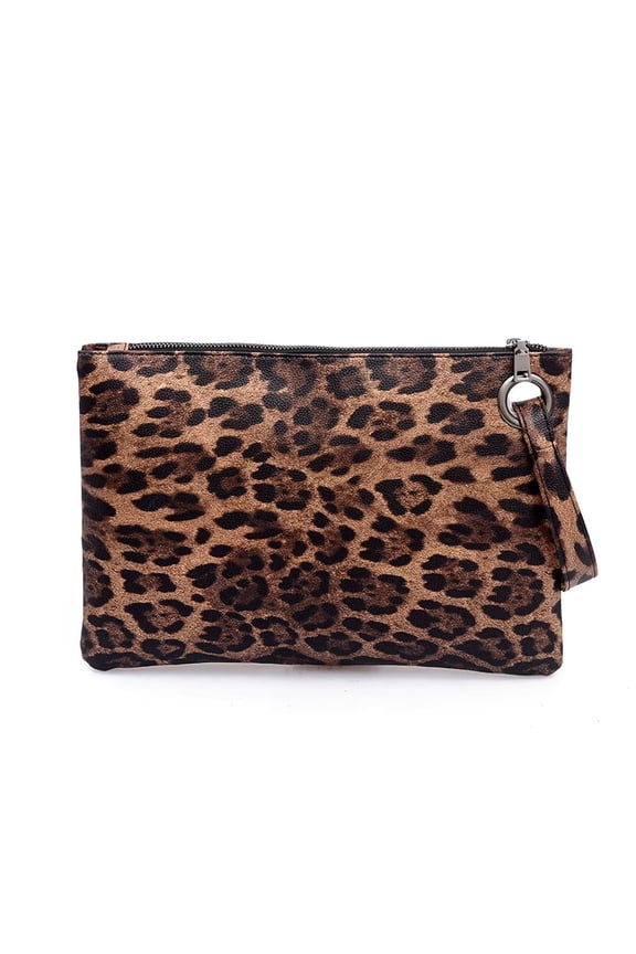 Womens Handbag Leopard Print Oversized Clutch Purse Bag (Brown)