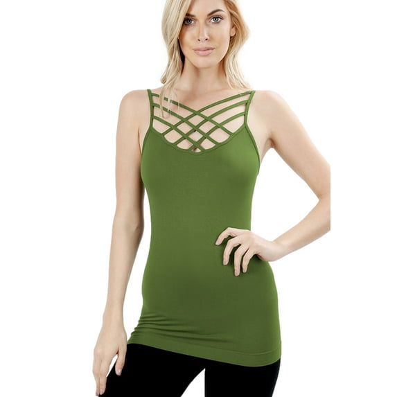 PacificPlex Womens Lattice Front Seamless Criss-Cross Cami Top