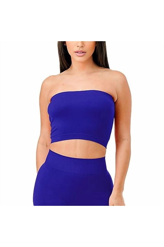 Womens Seamless Smoother Tube Bandeau Top, One Size Plus, Royal Blue