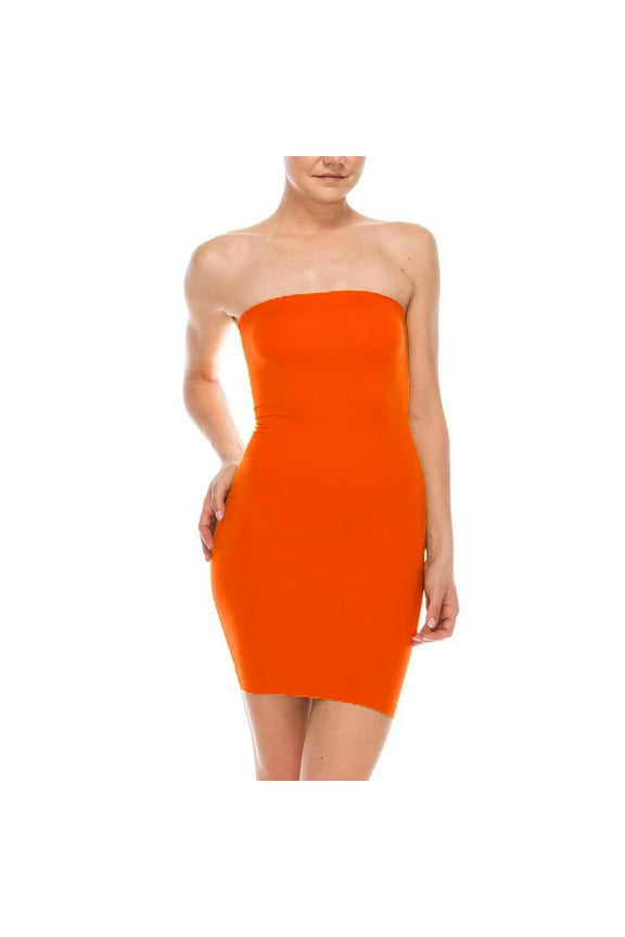 Womens Seamless Smoother Tube Slip Dress, One Size, Neon-Orange