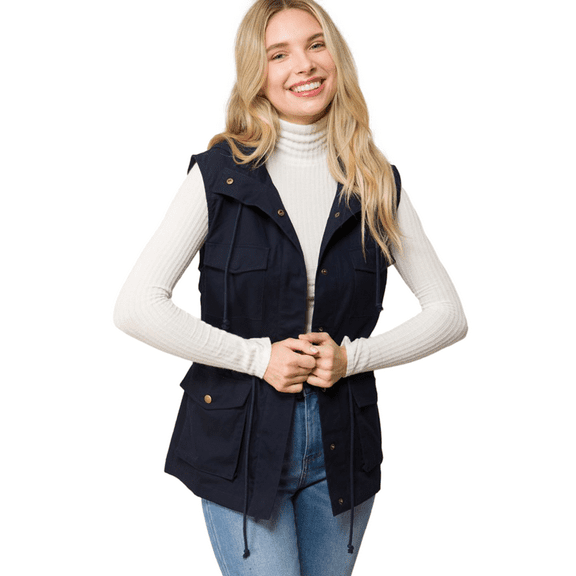 PacificPlex Womens Sleeveless Cargo Utility Vest, Junior Plus 2X, Navy