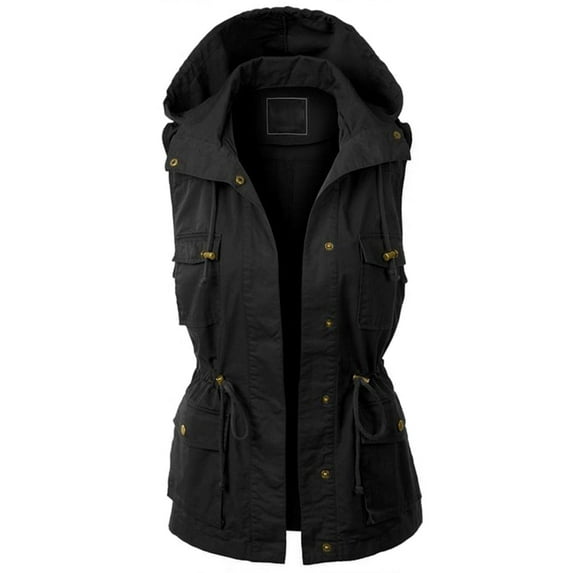 PacificPlex Sleeveless Cotton Cargo Utility Vest Womens, Medium, Black