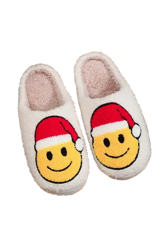 Womens Smiley Christmas Smile Slippers Retro Plush (7-7.5, Santa Smiley)