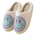 thumbnail image 1 of PacificPlex Womens Smiley Fuzzy Preppy Smile Slippers Retro Cozy Comfy Plush Warm Slip-on Happy Face Slippers Winter Casual Indoor Soft Fluffy House Shoes (7-7.5, Cyan), 7-7.5, Cyan, 1 of 8