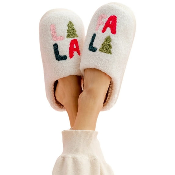PacificPlex Slippers Womens Plush Warm Christmas, 5-6, Fa La La