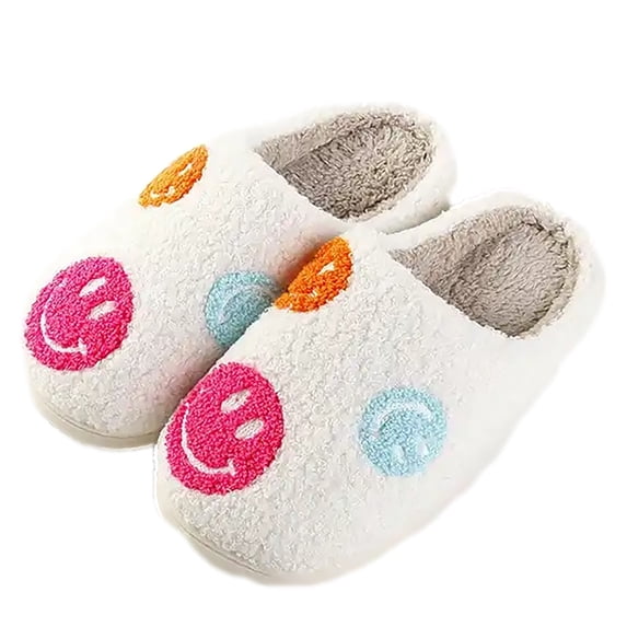 PacificPlex Womens Smiley Preppy Smile Slippers Retro Plush (5-6, Pink Multi Smile)