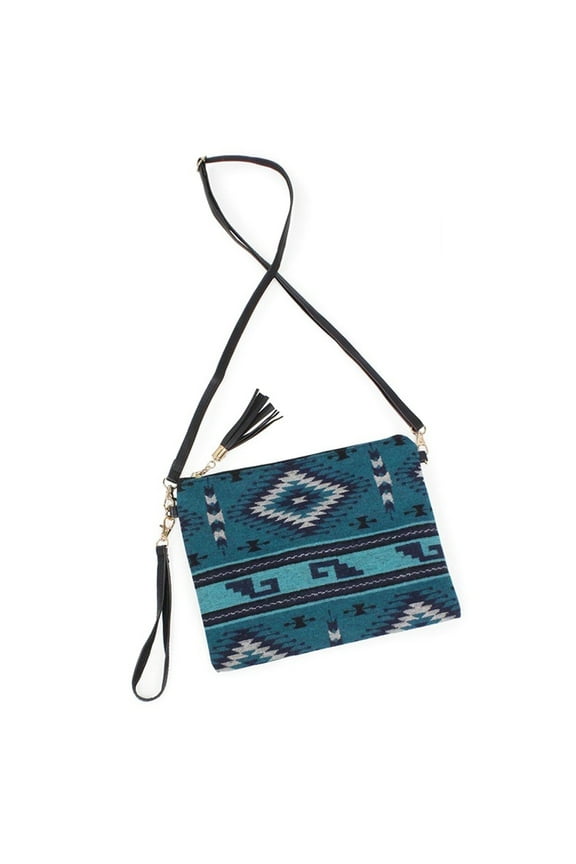 Womens Western Native American Saddle Blanket Crossbody Clutch Bag Purse, Teal