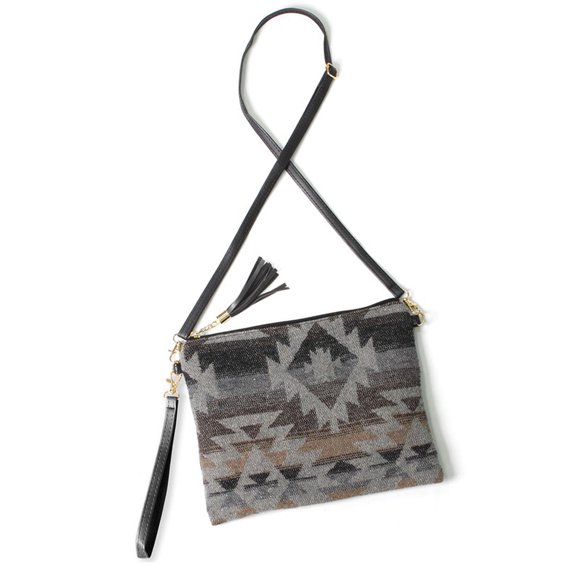 PacificPlex Womens Western Southwestern Print Crossbody Clutch Bag, Gray