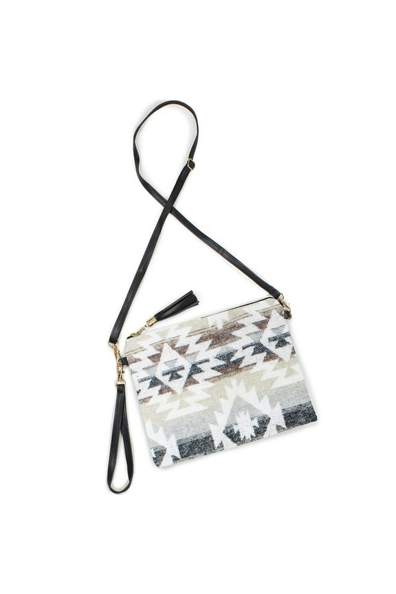 Womens Western Southwestern Print Crossbody Clutch Bag, White