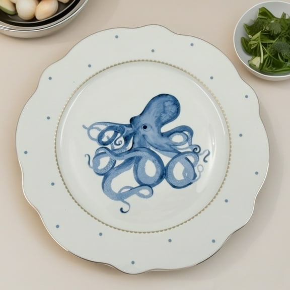 Pacifica Home 4pcs Coastal 8 Inch 10.5 Inch Scalloped Salad Plates, Dinner Plates, Appetizer Plates for Salad, Fruit - Dishwasher Safe, Set of 4