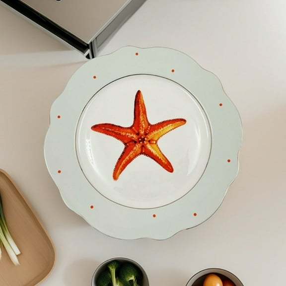 Pacifica Home 4pcs Coastal 8 Inch 10.5 Inch Scalloped Salad Plates, Dinner Plates, Appetizer Plates for Salad, Fruit - Dishwasher Safe, Set of 4