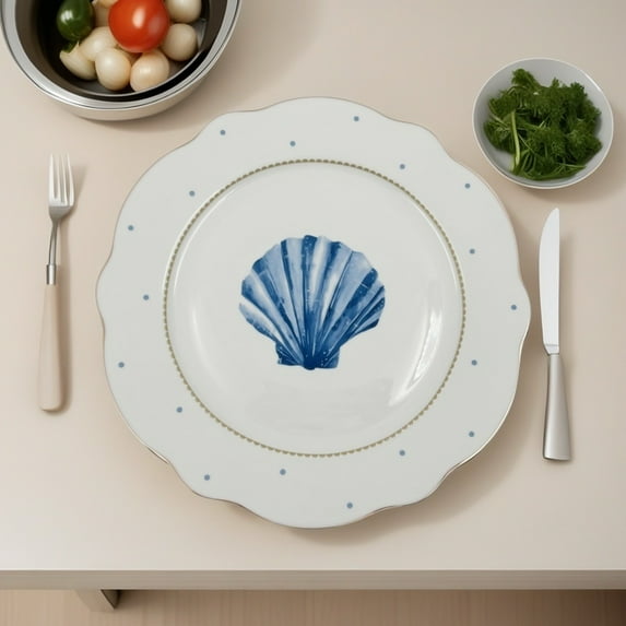 Pacifica Home 4pcs Coastal 8 Inch 10.5 Inch Scalloped Salad Plates, Dinner Plates, Appetizer Plates for Salad, Fruit - Dishwasher Safe, Set of 4