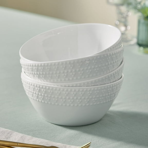 Pacifica Home Lily Bone China Modern White Porcelain Dinnerware Set, Service for 4, Chip & Scratch Resistant, Dishwasher & Microwave Safe