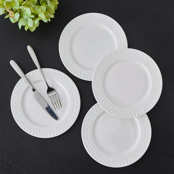 Pacifica Home Mila Bone China Modern White Porcelain Dinnerware Set, Service for 4, Chip & Scratch Resistant, Dishwasher & Microwave Safe