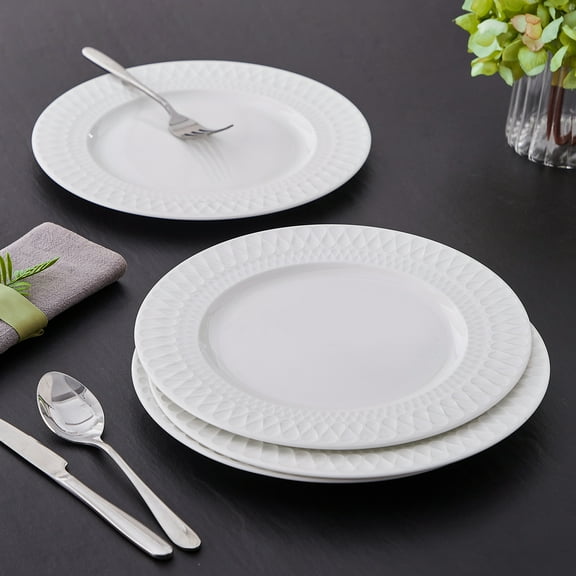 Pacifica Home Mila Bone China Modern White Porcelain Dinnerware Set, Service for 4, Chip & Scratch Resistant, Dishwasher & Microwave Safe