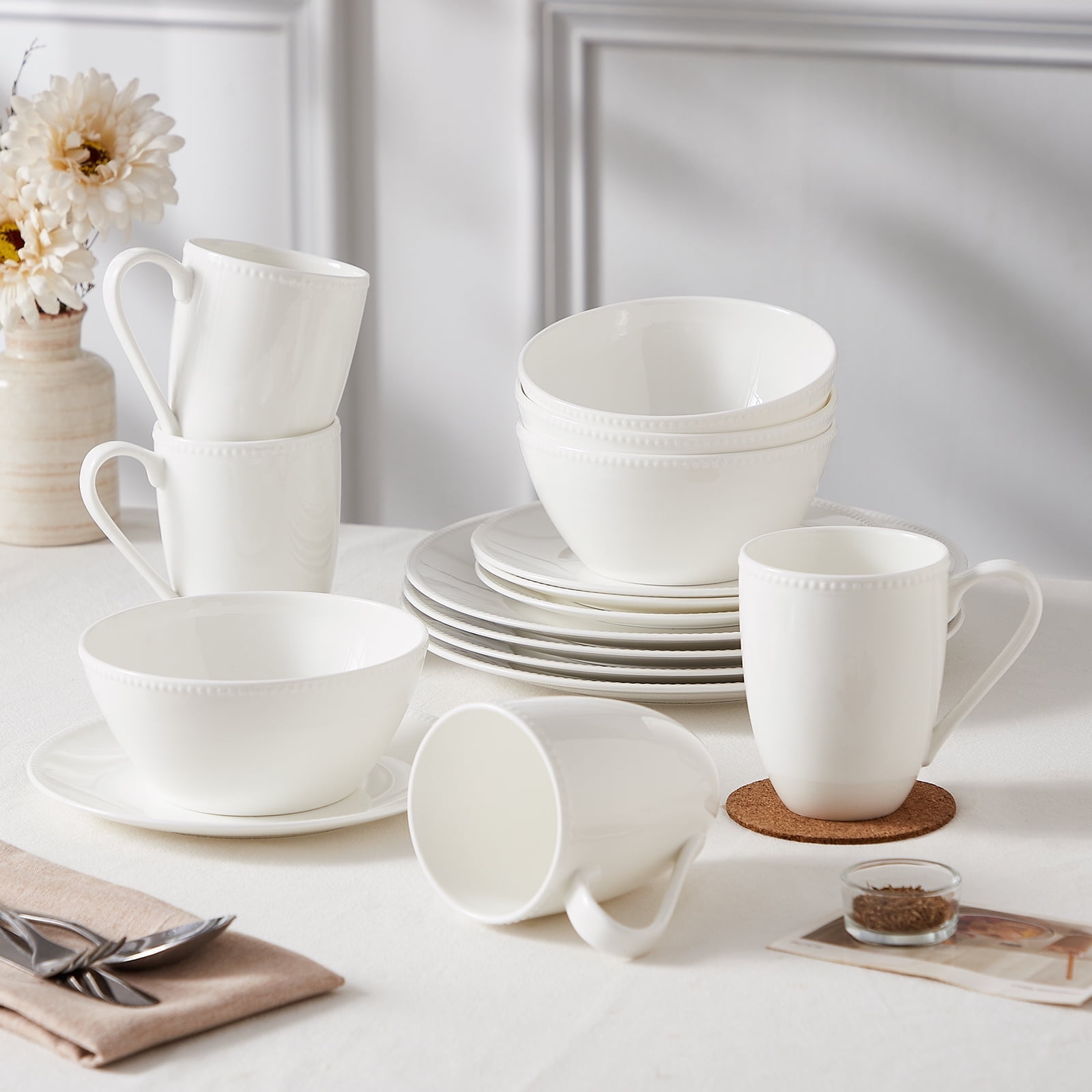 Pacifica Home Pearl Beaded Bone China Modern White Porcelain