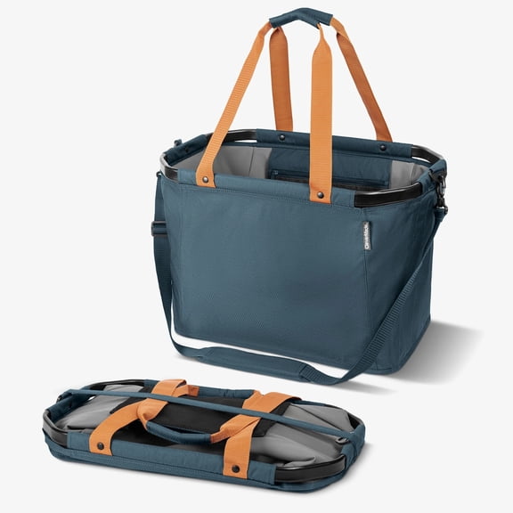 CleverMade Gear Hauler Pro 55L Collapsible Heavy-Duty Utility Tote, Ocean/Cognac