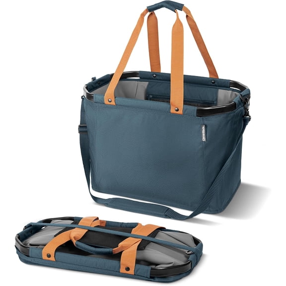 CleverMade Gear Hauler Pro 55L Collapsible Heavy-Duty Utility Tote, Ocean/Cognac
