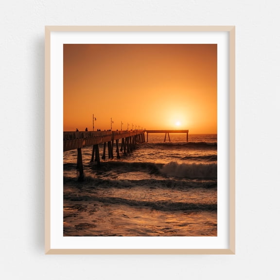 Pacifica Pier Sunset - Pacifica California Photography Oak Framed Wall Art Print 16 x 20 inches