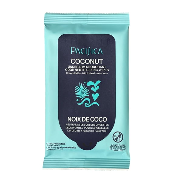Pacifica Coconut Underarm Deodorant Odor Neutralizing Wipes 10 Count