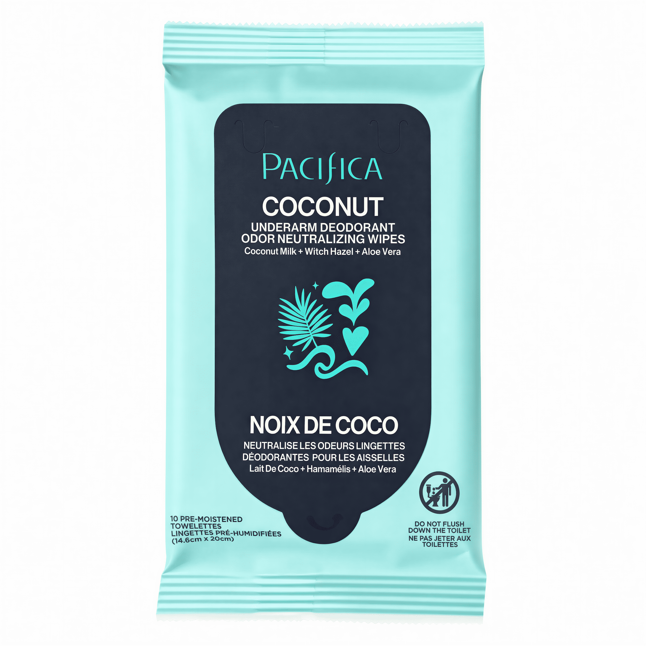 Pacifica Coconut Underarm Deodorant Odor Neutralizing Wipes 10 Count