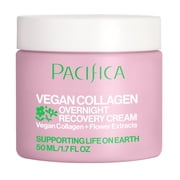 Pacifica Vegan Collagen Overnight Recovery Cream - Nighttime Face Cream for Anti-Aging & Wrinkles, Improves Dry Skin & Redness, Dermatologist Tested, Vegan and Cruelty-Free, 1.7 fl oz