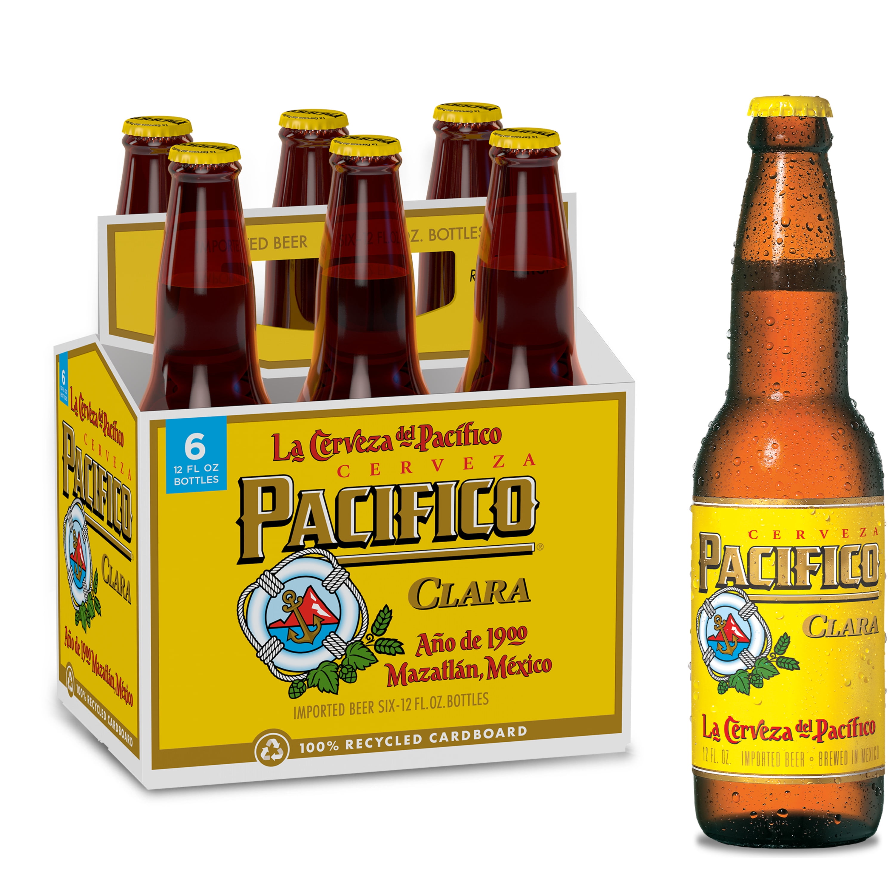 Pacifico Clara Lager Mexican Import Beer, 6 Pack Beer, 12 fl oz Bottles