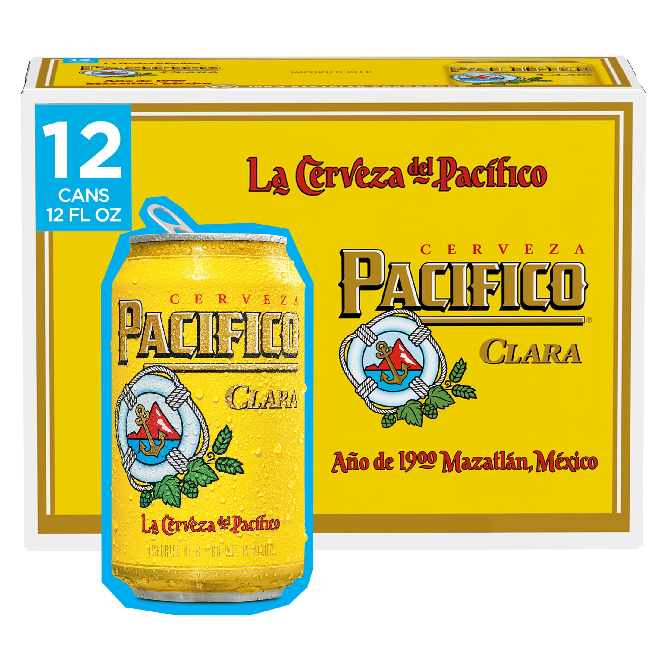 Pacifico Clara Mexican Lager Import Beer, 12 pack 12 fl. oz. Cans, 4.4% ABV