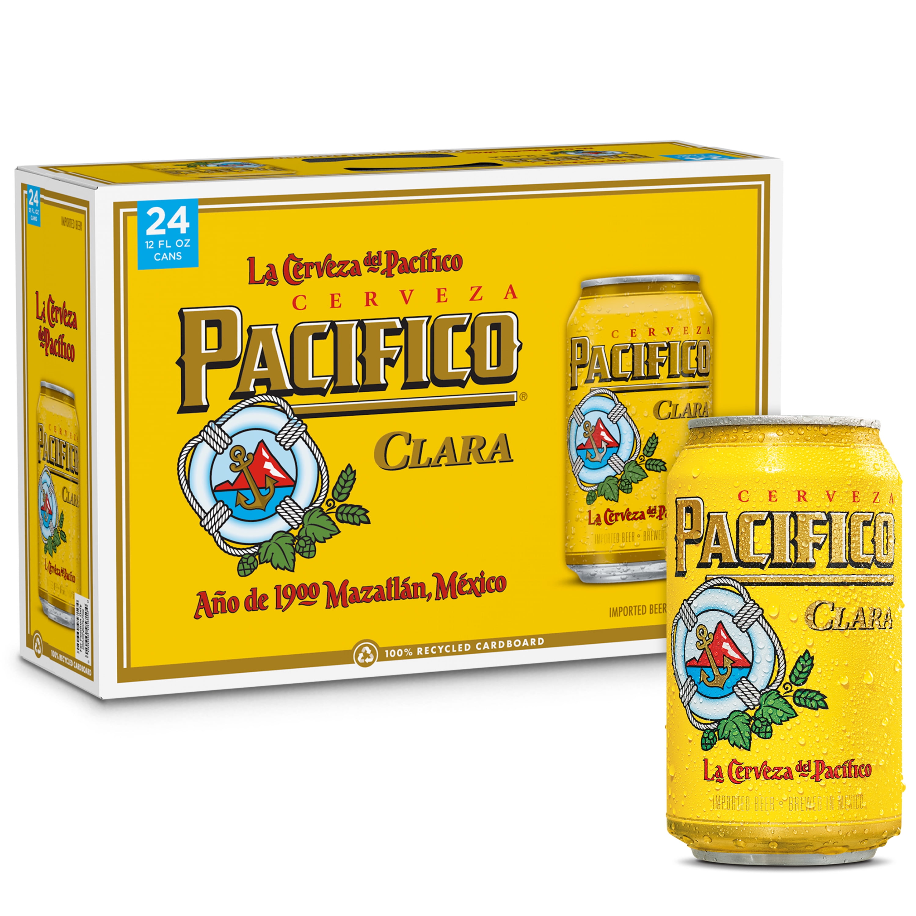 Pacifico Clara Mexican Lager Import Beer, 24 Pack, 12 fl oz Aluminum Cans, 4.4% ABV