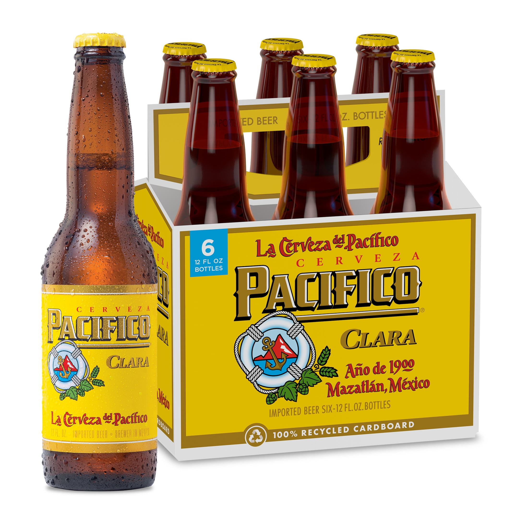 Pacifico Clara Mexican Lager Import Beer, 6 Pack 12 fl. oz. Bottles, 4.4% ABV
