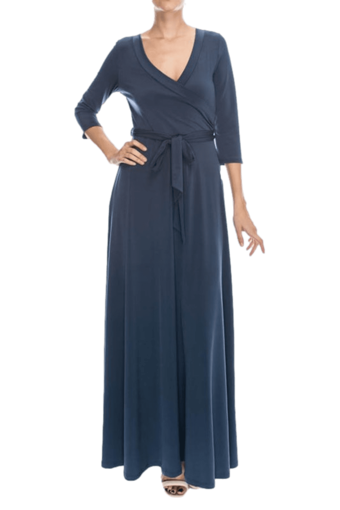 Women's Long Sleeve Wrap Solid Maxi Dress (Large, Charcoal), Large, Charcoal