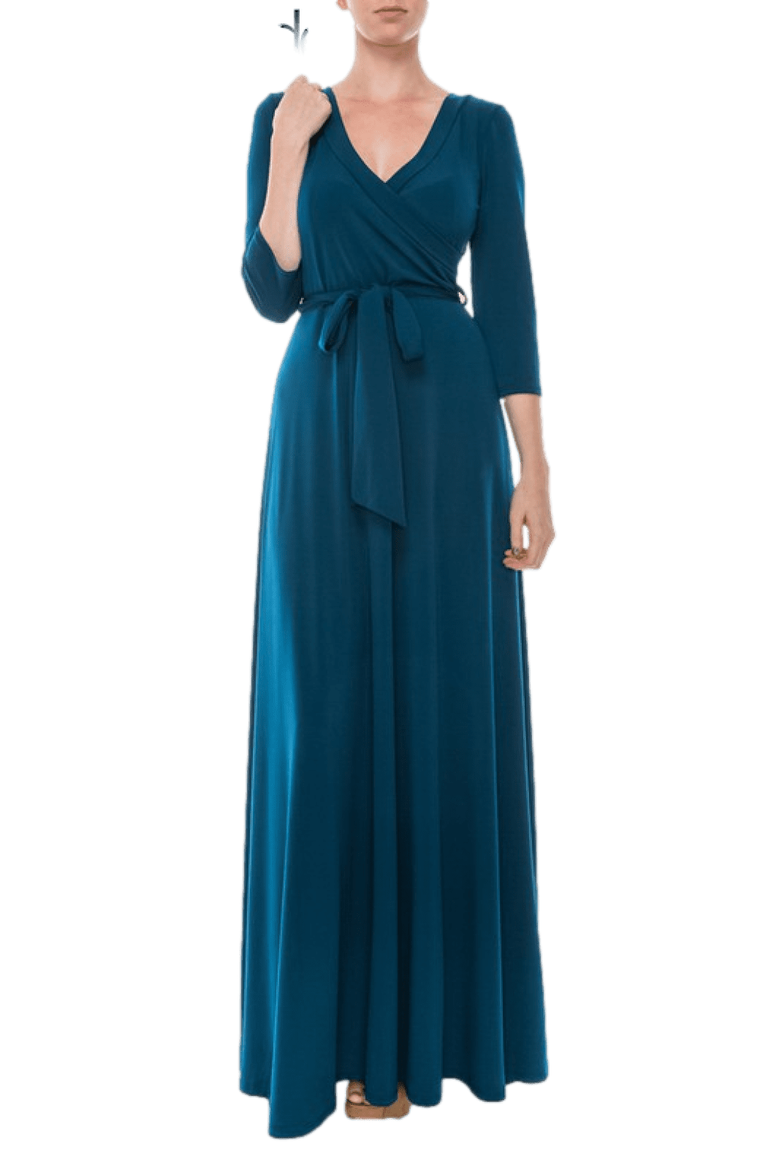 Women's Long Sleeve Wrap Solid Maxi Dress (Medium, Deep-Jade), Medium, Deep-Jade