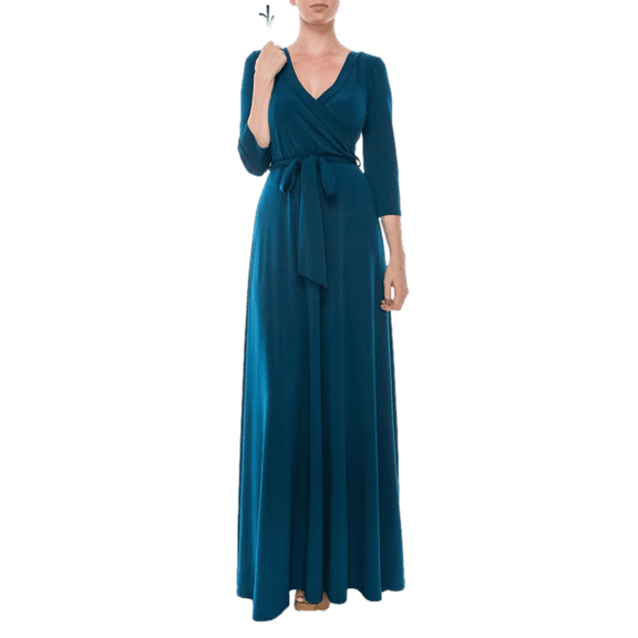 Pacificplex Women’s Long Sleeve Wrap Solid Maxi Dress (Medium, Deep-Jade), Medium, Deep-Jade