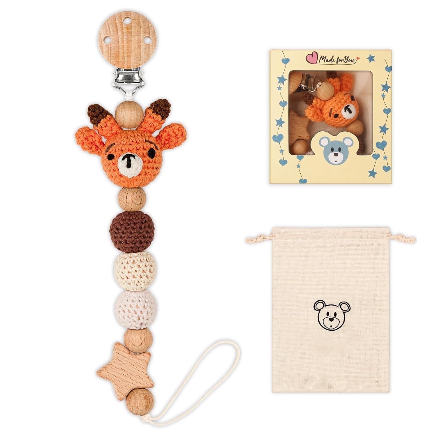 Pacifier Clip, Cute Animal Pacifier Holder Clip for Boys and Girls ...